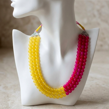 Handcrafted Jewelry Glass Stone Dual Tone Necklace